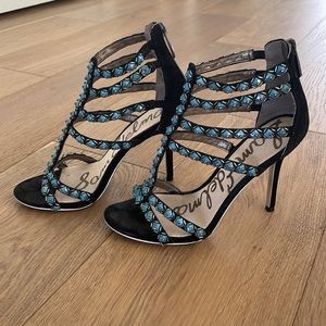 Sam Edelman heel sandals with blue beading and zip in back
